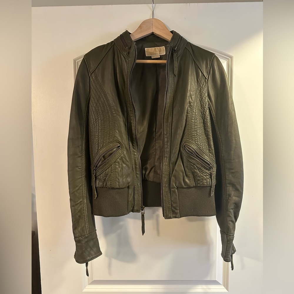 Michael Kors leather bomber jacket